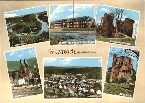 Mettlach Burgruine Montclaff Alter Turm Teilansicht Kirche Saarschleife Benediktiner Abtei Kat. Mettlach