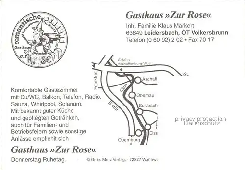 Volkersbrunn Gasthaus Zur Rose  Kat. Leidersbach