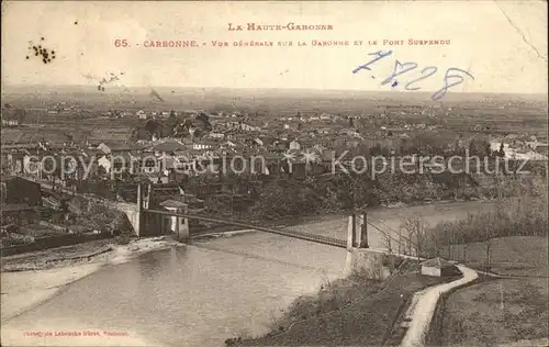 Carbonne Vue generale sur la Garonne Pont suspendu vue aerienne Kat. Carbonne