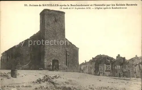 Bazeilles Ruines apres le bombardement Eglise Bataille de 1870 Kat. Bazeilles
