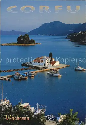 Corfu Korfu Fliegeraufnahme mit Kirche und Hafen Kat. Griechenland