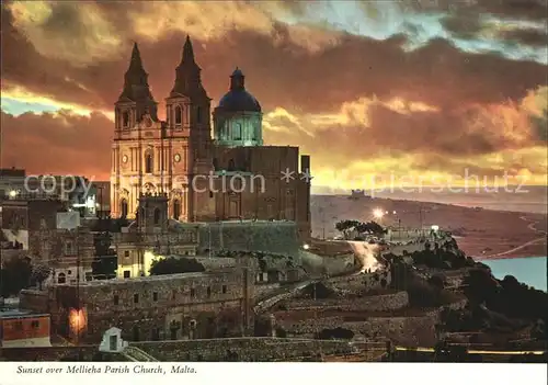 Mellieha Church with Sunset Kat. Malta