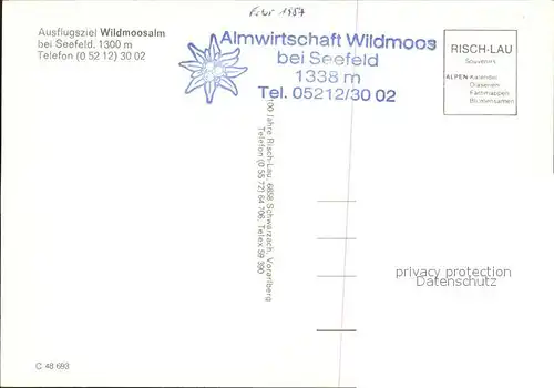 Seefeld Tirol Almwirtschaft Wildmoosalm Kat. Seefeld in Tirol