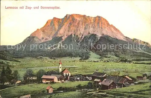 Lermoos Tirol mit Zugspitze und Sonnenspitze Kat. Lermoos