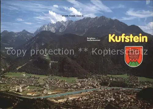 Kufstein Tirol Fliegeraufnahme Innpartie mit Festung Geroldseck Kat. Kufstein