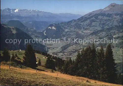 Schiers Blick vom Stels auf Gruesch Seewis Fanas Graue Hoerner Vilan Kat. Schiers