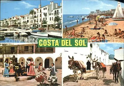 Costa Del Sol Strand Volkstaenzerinnen Strand Hafen Esel Kat. Spanien