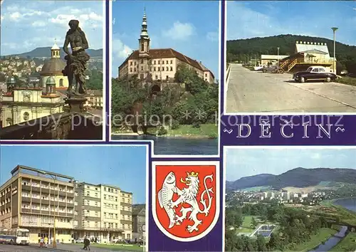 Decin Boehmen Fliegeraufnahme mit Fluss Grand Hotel Kat. Decin