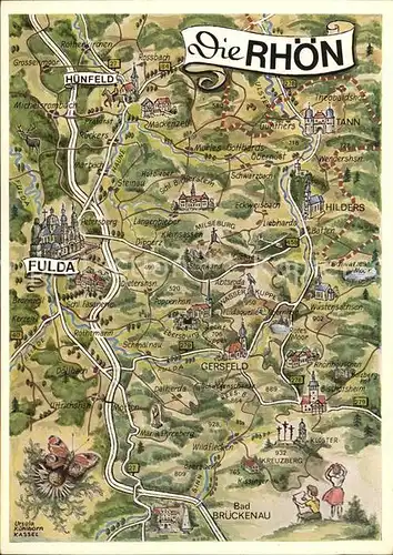 Rhoen Region Landkarte Kat. Hessen
