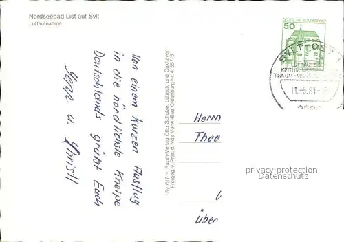 List Sylt Fliegeraufnahme mit Strand und Hafen Kat. List