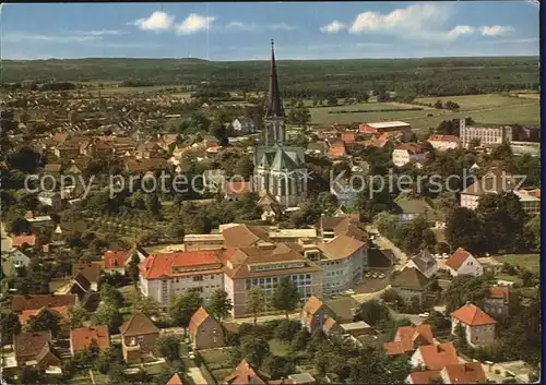 Borghorst Westfalen Fliegeraufnahme mit Kirche und Marienhospital Kat. Steinfurt