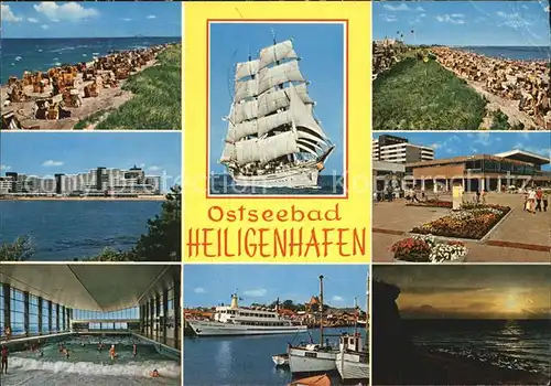 Heiligenhafen Ostseebad strand Panorama Hallenwellenbad Hafen Zweimaster Segelschiff Sonnenuntergang  Kat. Heiligenhafen