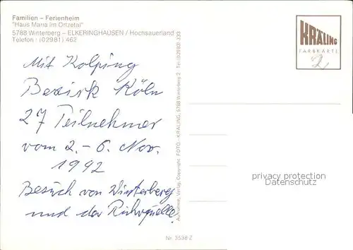 Winterberg Hochsauerland Fmilien Zentrum Haus Maria Ortzetal Elkeringhausen Kat. Winterberg