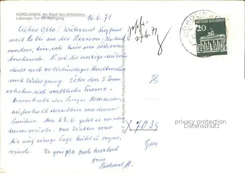 Noerdlingen Loepsinger Tor mit Wehrgang Kat. Noerdlingen