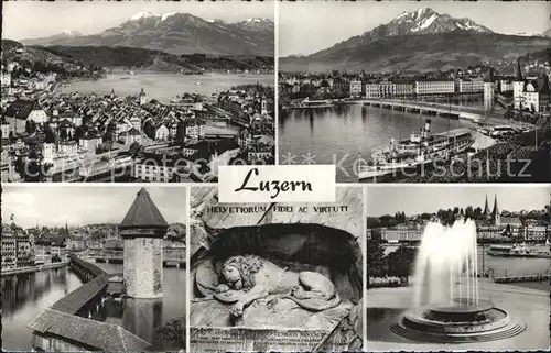 Luzern LU Teilansicht Historische Bruecke Denkmal Brunnen Personenschiff Kat. Luzern