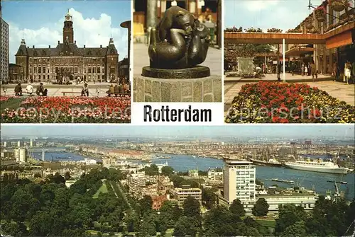 Rotterdam Stadhuisplein Rathaus Skulptur Fussgaengerzone Stadtbild mit Hafen Kat. Rotterdam