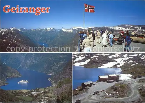 Geiranger Aussichtsplattform Fjord Gebirgspanorama Flagge Kat. Norwegen