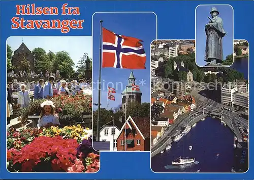 Stavanger Markt Flagge Denkmal Statue Hafen Fliegeraufnahme Kat. Stavanger