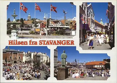 Stavanger Platz Brunnen Flaggen Fussgaengerzone Denkmal Statue Kat. Stavanger
