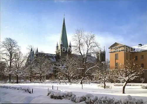 Trondheim Vinterdag Nidarosdomen og Radhuset Winterzeit Kat. Trondheim