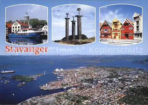 Stavanger Boot Denkmal Haeuserpartie Fliegeraufnahme Kat. Stavanger
