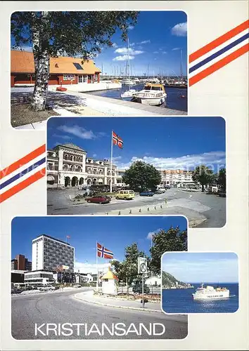 Kristiansand Hafen Strassenpartie Flagge Passagierschiff Faehre Kat. Kristiansand