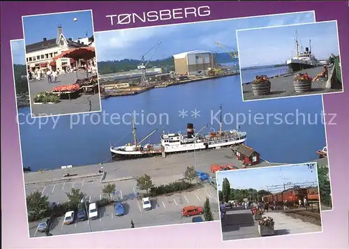 Tonsberg Marktplatz Hafen Dampfer Bahnhof Eisenbahn Kat. Norwegen