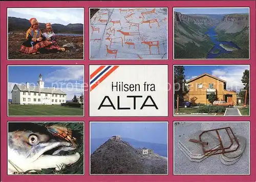 Alta Norwegen Bewohner Trachten Steinzeichnungen Panorama Fisch Kat. Alta