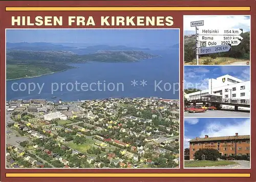 Kirkenes Fliegeraufnahme Wegweiser Gebaeude Kat. Norwegen