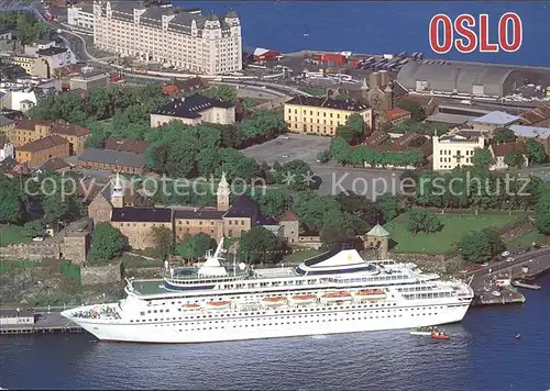 Oslo Norwegen Akershus festning og slott Castle Schloss Passagierdampfer Fliegeraufnahme Kat. Oslo