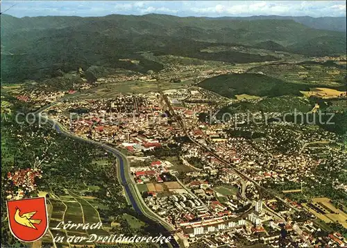 Loerrach Stadt in der Dreilaenderecke Deutschland Frankreich Schweiz Fliegeraufnahme Kat. Loerrach