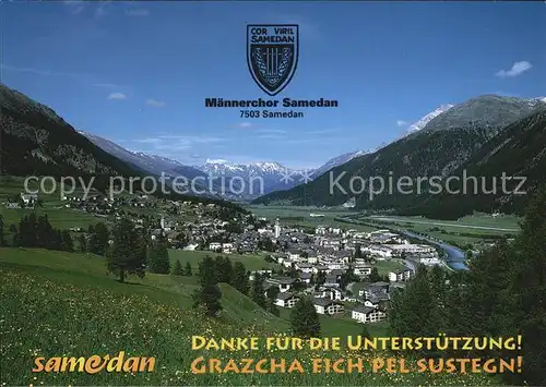 Samedan Gesamtansicht mit Alpenpanorama Maennerchor Samedan Wappen Kat. Samedan