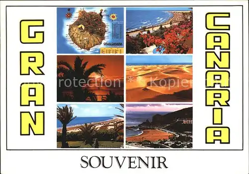Gran Canaria Landkarte Palmen Strand Duenen Kat. Spanien