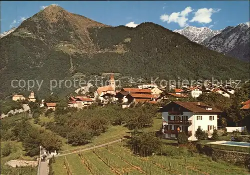 Dorf Tirol Ortsansicht mit Kirche Alpen Kat. Tirolo