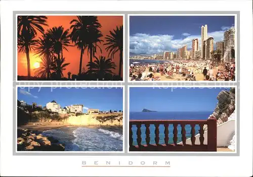 Benidorm Sonnenuntergang unter Palmen Strand Hotels Kat. Costa Blanca Spanien