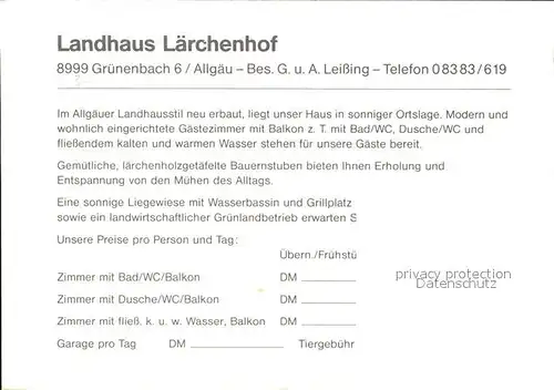 Gruenenbach Allgaeu Landhaus Laerchenhof Kat. Gruenenbach