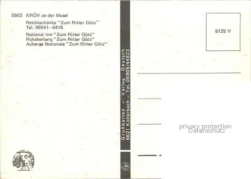 Kroev Mosel Reichsschenke Zum Ritter Goetz Gedicht Goetz von Berlichingen Kat. Kroev