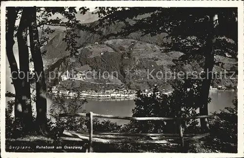 Serpiano TI Ruhebank am Grenzweg Blick auf Morcote Kat. Lugano