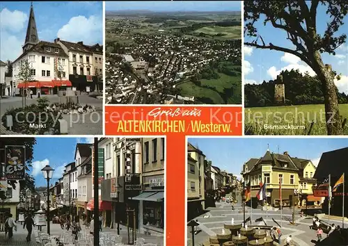 Altenkirchen Westerwald Fliegeraufnahme Markt Bismarckturm Fussgaengerzone Brunnen Kat. Altenkirchen (Westerwald)