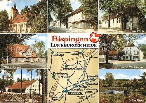 Bispingen Neue Kirche Hotel Wilhelms Jugendherberge Luhe Teiche Alte Kirche  Kat. Bispingen Lueneburger Heide