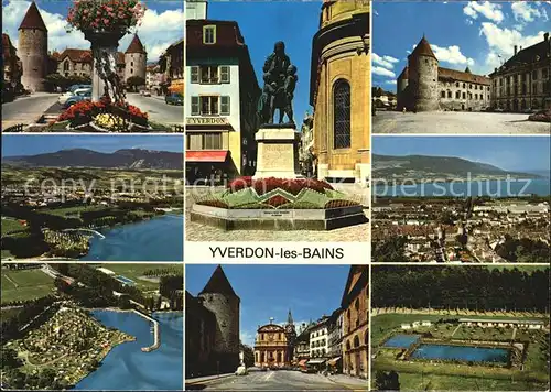 Yverdon les Bains Fliegeraufnahme Schwimmbad Burg Turm Denkmal  Kat. Yverdon les Bains