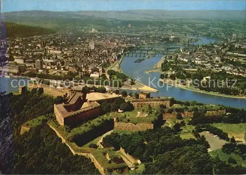 Koblenz Rhein Fliegeraufnahme Festung Ehrenbreitstein mit Deutsches Eck Kat. Koblenz