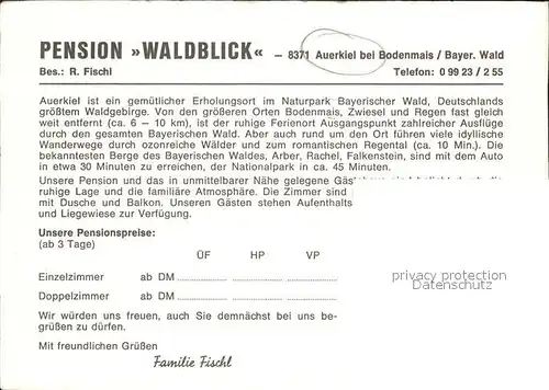 Auerkiel Viechtach Pension Waldblick Kat. Viechtach