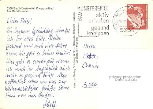 Bad Muenstereifel Marktbrunnen Kneippheilbad Kat. Bad Muenstereifel