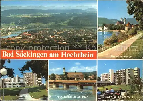 Bad Saeckingen Fliegeraufnahme Bruecke mit Muenster Rheumaklinik Rheinpromenade Kat. Bad Saeckingen
