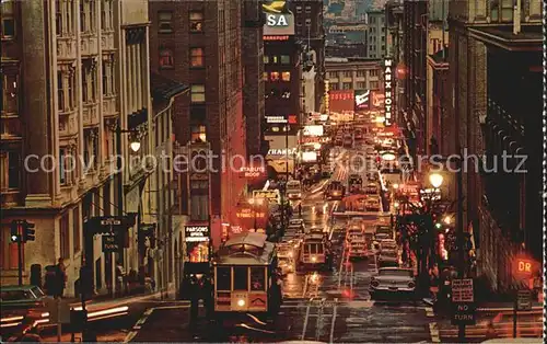 San Francisco California Busy Cable Cars at Night Powell Street Hill Kat. San Francisco