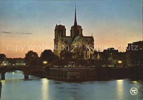 Paris Crepuscule sur Eglise Notre Dame et la Seine Pont Kat. Paris