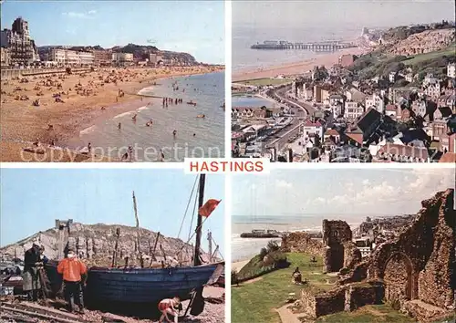 Hastings East Sussex Strand Fischerboot Ruine Teilansicht  Kat. Hastings
