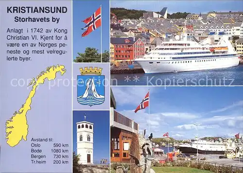 Kristiansund Ortsblick Kreuzfahrschiff Turm Hafenpartie Kat. Kristiansund