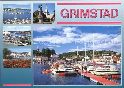 Grimstad Panorama Teilansichten Hafenpartie Kat. Grimstad